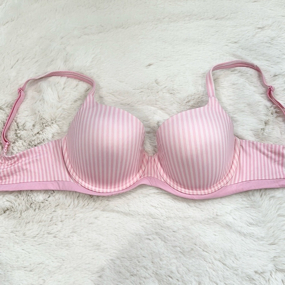 Victorias Secret Body By Victoria Lined Demi Bra Pink White Stripes size 32DD